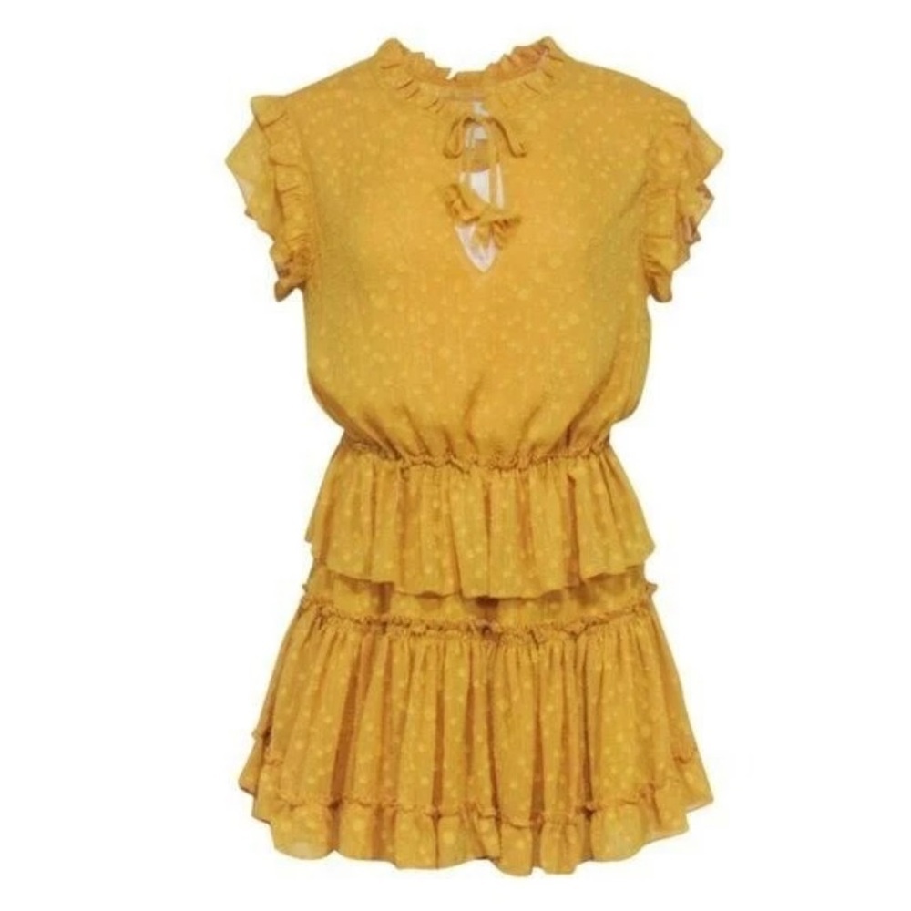 ☀️ Misa Los Angeles Mustard Yellow Ruffle Mini Dress ✨